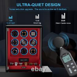Automatic 9+6 Watch Winder Fingerprint Watch Box Storage Display Case RGB LED