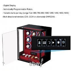 Automatic 9+6 Watch Winder Fingerprint Watch Box Storage Display Case RGB LED