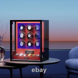 Automatic 9+6 Watch Winder Fingerprint Watch Box Storage Display Case RGB LED