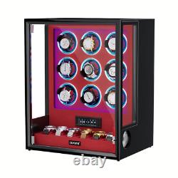 Automatic 9+6 Watch Winder Fingerprint Watch Box Storage Display Case RGB LED
