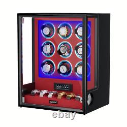 Automatic 9+6 Watch Winder Fingerprint Watch Box Storage Display Case RGB LED