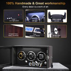 Automatic Rotation 3 Watch Winder Storage Display Case Box Quiet Motor LED Light