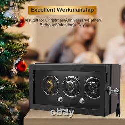 Automatic Rotation 3 Watch Winder Storage Display Case Box Quiet Motor LED Light