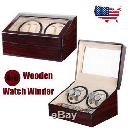 Automatic Rotation 4+6 Slot Wood Watch Winder Storage Box Display Case Organizer