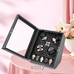 Automatic Rotation 8 Watch Winder Box & 5 Watches Display Storage Case LED Light