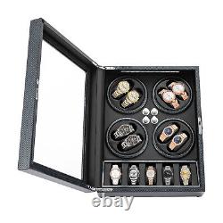 Automatic Rotation 8 Watch Winder Box with5 Watches Display Storage Case LED Light