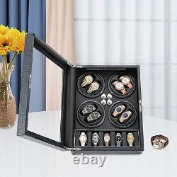 Automatic Rotation 8 Watch Winder Box with5 Watches Display Storage Case LED Light