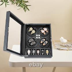 Automatic Rotation 8 Watch Winder Box with5 Watches Display Storage Case LED Light