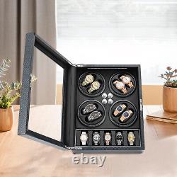 Automatic Rotation 8 Watch Winder Box with5 Watches Display Storage Case LED Light