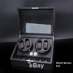 Automatic Watch Winder 4+6 Carbon Fiber Display Storage Show Case Dual Watches
