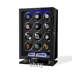 Automatic Watch Winder Box 12 Watches LED LCD Touch Screen Display Storage Case