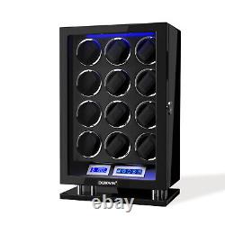 Automatic Watch Winder Box 12 Watches LED LCD Touch Screen Display Storage Case