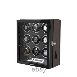 Automatic Watch Winder For 9 Watches Display Box Storage Organizer Case Box LCD