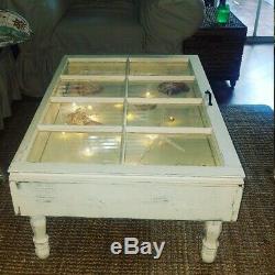 Beach House Coffee Table Glass Top Storage Table Military Display Case 9 Pane