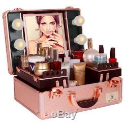 Beautify Cosmetics Bag Makeup Train Storage Suitcase Case LED Display & Mirror