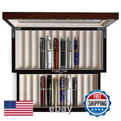 Besforu Wood Pen Display Case 24 Slot Fountain Pen Storage Organizer Drawer Top