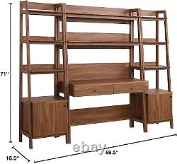 Bixby 3-Piece Home Office Desk and Bookshelf Display Case in Walnut