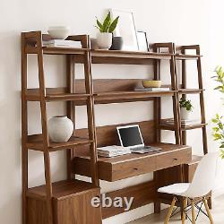 Bixby 3-Piece Home Office Desk and Bookshelf Display Case in Walnut