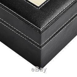 Black 24 Slot Watch Box Leather Display Case Organizer Top Glass Jewelry Storage