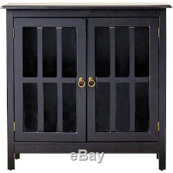 Black Display Cabinet Case Glass Doors Shelf Dining Room China Storage Organizer