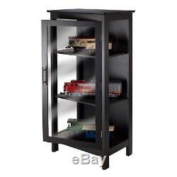 Black Glass Display Case Curio Cabinet Wood With Door Storage Shelves Modern New