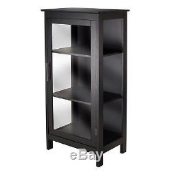 Black Glass Display Case Curio Cabinet Wood With Door Storage Shelves Modern New