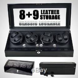 Black Leather 8+9 Automatic Rotation Watch Winder Storage Display Case Box New