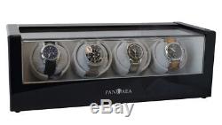 Black Quad 4 Four Automatic Watch Winder Storage Wood Display Case Pangaea Q480