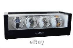 Black Quad 4 Four Automatic Watch Winder Storage Wood Display Case Pangaea Q480