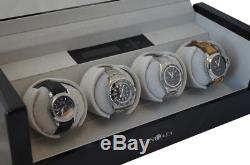Black Quad 4 Four Automatic Watch Winder Storage Wood Display Case Pangaea Q480