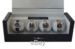 Black Quad 4 Four Automatic Watch Winder Storage Wood Display Case Pangaea Q480