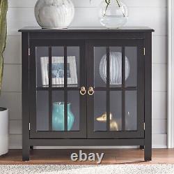 Black Storage Buffet Cabinet Display Case Shelf Kitchen New Console Curio Glass