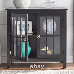 Black Storage Buffet Cabinet Display Case Shelf Kitchen New Console Curio Glass