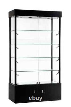 Black Tower Rectangular LED Showcase with Bottom Storage & Lock 73 Tall