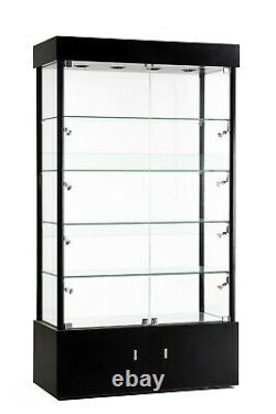 Black Tower Rectangular LED Showcase with Bottom Storage and Lock 73 Inch Tall