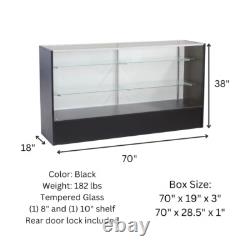 Black Wood Full Vision 70 Inch Glass Display Showcase with Adjustable Shelves