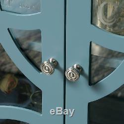 Blue Accent Storage Cabinet Display Case Glass Door Organize Shelf Stand Console