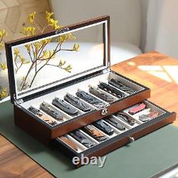 Bonaking Knife Display Case Two-Tier Pocket Knife Case Box Storage for 15-17