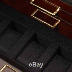 Burlwood Watch Box Display Case, Storage Holder Organizer 5 Section, Jewelry New