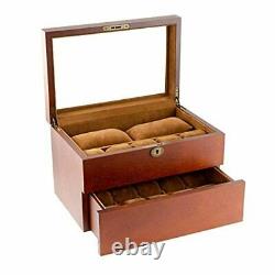 Caddy Bay Collection Vintage Wood Clear Glass Top Watch Box Display Storage Case