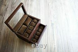 Caddy Bay Collection Vintage Wood Clear Glass Top Watch Box Display Storage Case