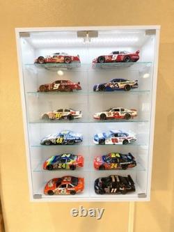 Car Display Case 1/24 Diecast Model LED Light Minifigures NASCAR White Cabinet