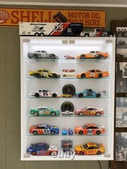 Car Display Case 1/24 Diecast Model LED Light Minifigures NASCAR White Cabinet
