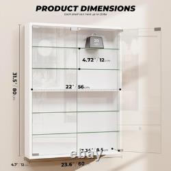 Car Display Case 1/24 Diecast Model LED Light Minifigures NASCAR White Cabinet