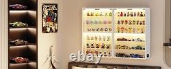 Car Display Case 1/24 Diecast Model LED Light Minifigures NASCAR White Cabinet