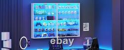 Car Display Case 1/24 Diecast Model LED Light Minifigures NASCAR White Cabinet