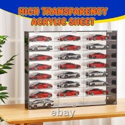 Car Display Case Acrylic 24 Pcs Hot Diecast Model 1/24 Nascar Wheels Toy Cabinet