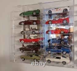 Car Display Case Acrylic Mirrored 12 Pcs Hot Diecast 1/18 Model Wheels Cabinet