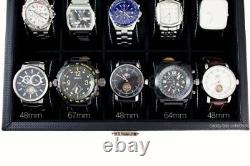Carbon Fiber Pattern Glass Top Watch Case Display Storage Box 20 slot watch