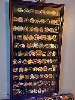 Challenge Coin Display Case 11 Row Mahogany Military Cabinet Shadow Box Rack